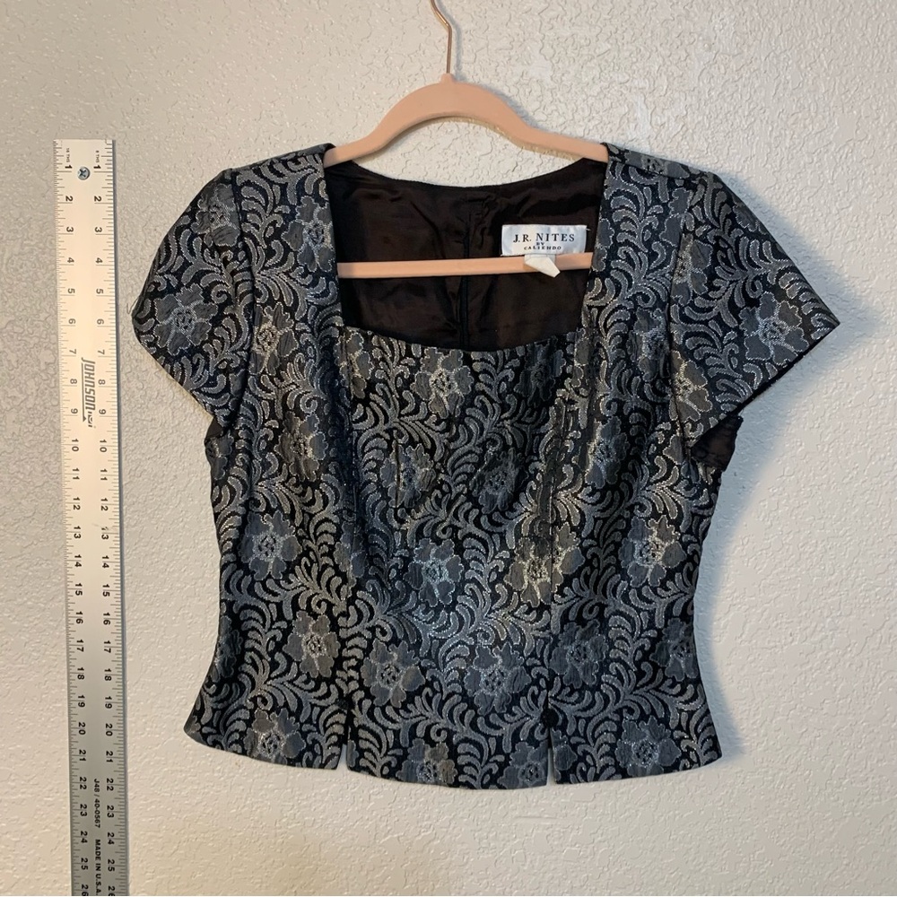 90’s J.R.Nites by Caliendo Elegant Black and Gray Brocade Top